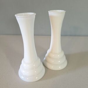Vintage Mid-Century Randall White Milk Glass Beehive Vases Collection Set of 2